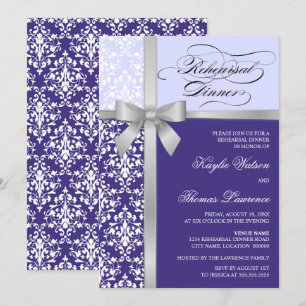 Damask Imitate Silver Ribbon Lila Probe Abendessen Einladung