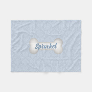 Damask in Blau mit Hundebone Fleecedecke