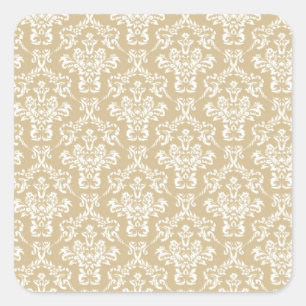 Damask in Cremefarbe Quadratischer Aufkleber