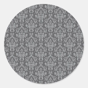 Damask in Grau Runder Aufkleber