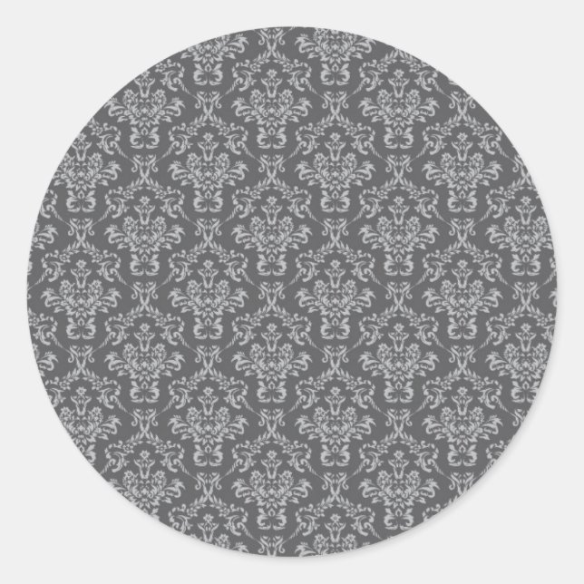 Damask in Grau Runder Aufkleber (Vorderseite)