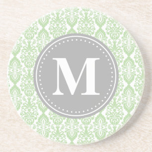 Damask in Mint Green Grey Monogram Untersetzer