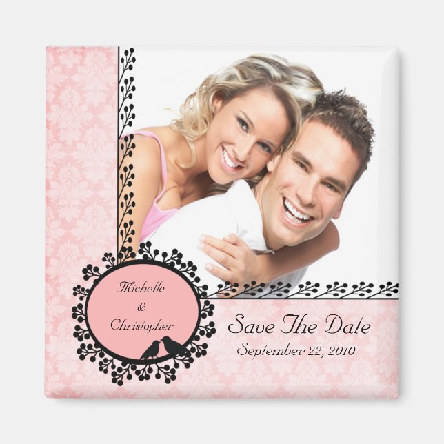 Damask Inséparables Photo Save The Date Magnet (Devant)