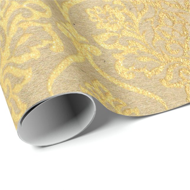 Damask Kraft Gold Natural Royal Antonietta Elegan Geschenkpapier (Rolleneckpunkt)