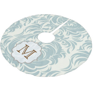 Damask Lace Print Monogram Initial Tree Skirt Polyester Weihnachtsbaumdecke