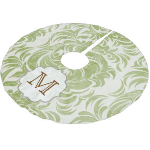 Damask Lace Print Monogram Initial Tree Skirt Polyester Weihnachtsbaumdecke