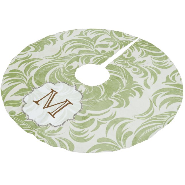 Damask Lace Print Monogram Initial Tree Skirt Polyester Weihnachtsbaumdecke (Schrägansicht)