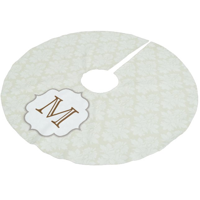 Damask Lace Print Monogram Initial Tree Skirt Polyester Weihnachtsbaumdecke (Schrägansicht)