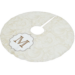 Damask Lace Print Monogram Initial Tree Skirt Polyester Weihnachtsbaumdecke