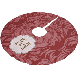 Damask Lace Print Monogram Initial Tree Skirt Polyester Weihnachtsbaumdecke