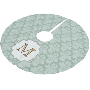 Damask Lace Print Monogram Initial Tree Skirt Polyester Weihnachtsbaumdecke