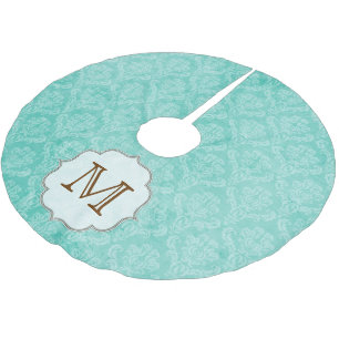 Damask Lace Print Monogram Initial Tree Skirt Polyester Weihnachtsbaumdecke
