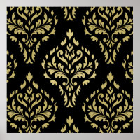 Damask Leafy Baroque Muster Schwarz & Golds