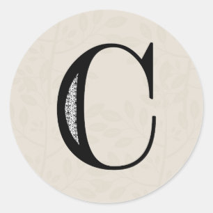 Damask Letter C - Schwarz Runder Aufkleber