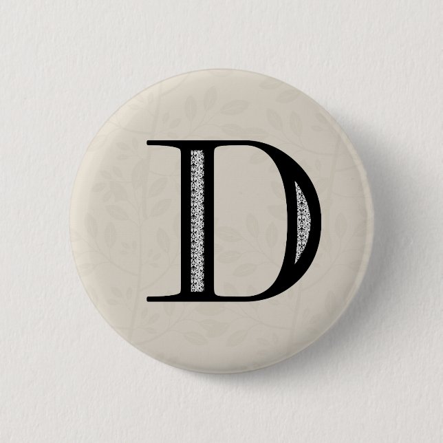 Damask Letter D - Schwarz Button (Vorderseite)