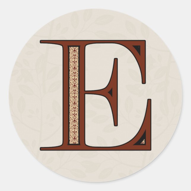 Damask Letter E - Red Runder Aufkleber (Vorderseite)