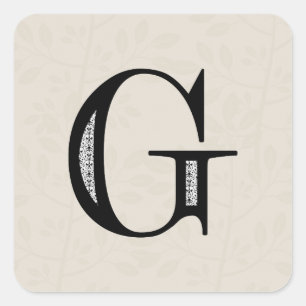 Damask Letter G - Black Quadratischer Aufkleber
