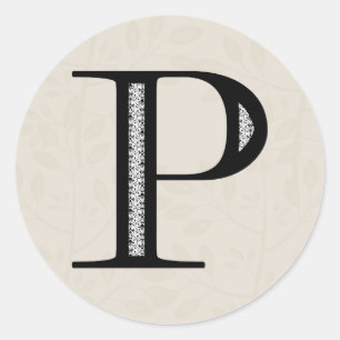 Damask Letter P - Schwarz Runder Aufkleber