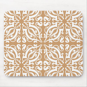 Damask - Light Brown & White Mousepad