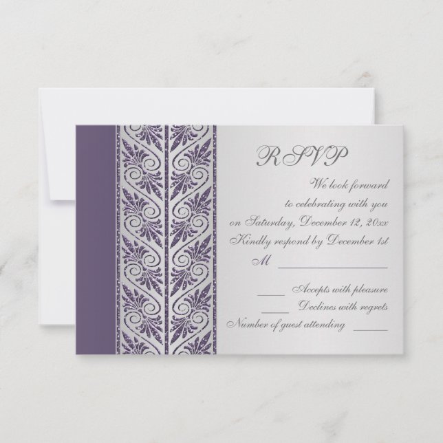 Damask lila auf Silberhochzeit-Jubiläum UAWG RSVP Karte (Vorderseite)