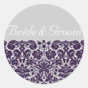 Damask Lila Hochzeit Runder Aufkleber