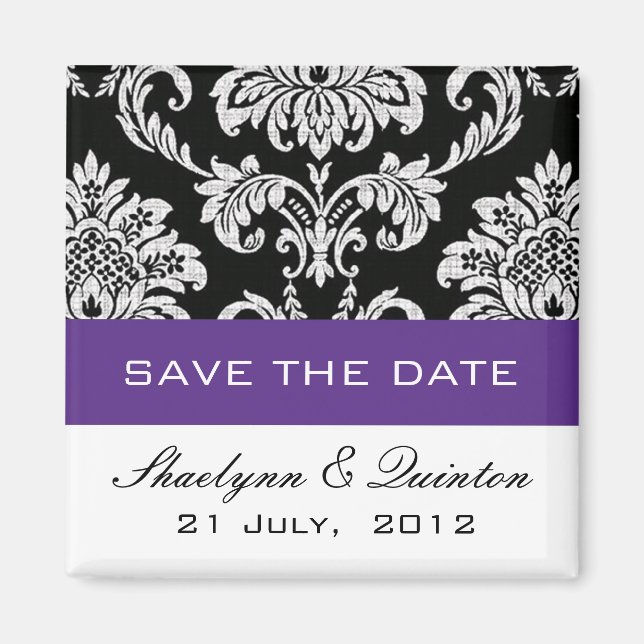 Damask Lila Save the Date Hochzeitserklärung Magnet (Vorne)