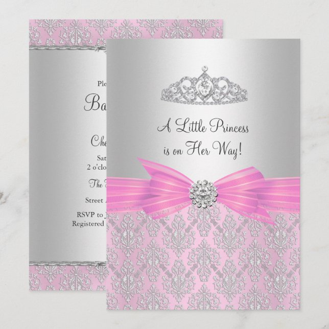 Damask Little Princess Baby Dusche Einladung (Vorne/Hinten)