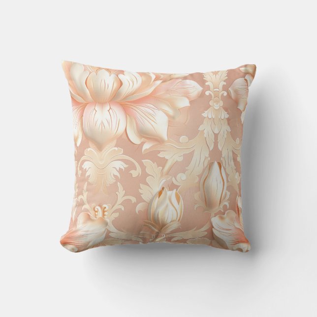 Damask luxuriöse Textur der cremefarbenen Lilienbl Kissen (Vorderseite)