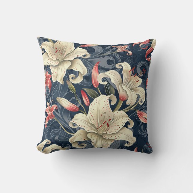 Damask luxuriöse Textur der cremefarbenen Lilienbl Kissen (Vorderseite)