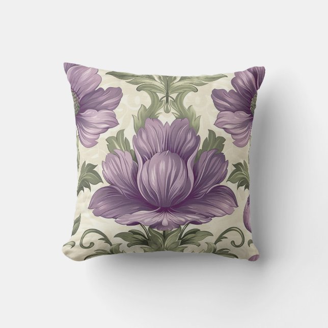 Damask luxuriöse Textur der lila dekorativen Blume Kissen (Vorderseite)