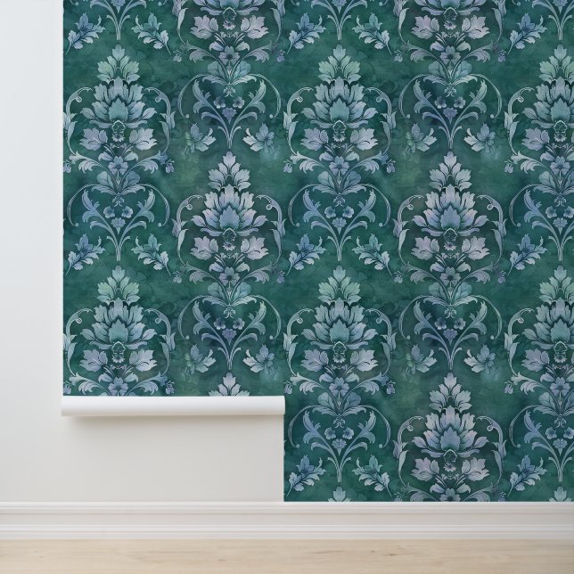 Damask luxuriöse Textur der ozeandekorativen Blume Tapete (Anwendung)