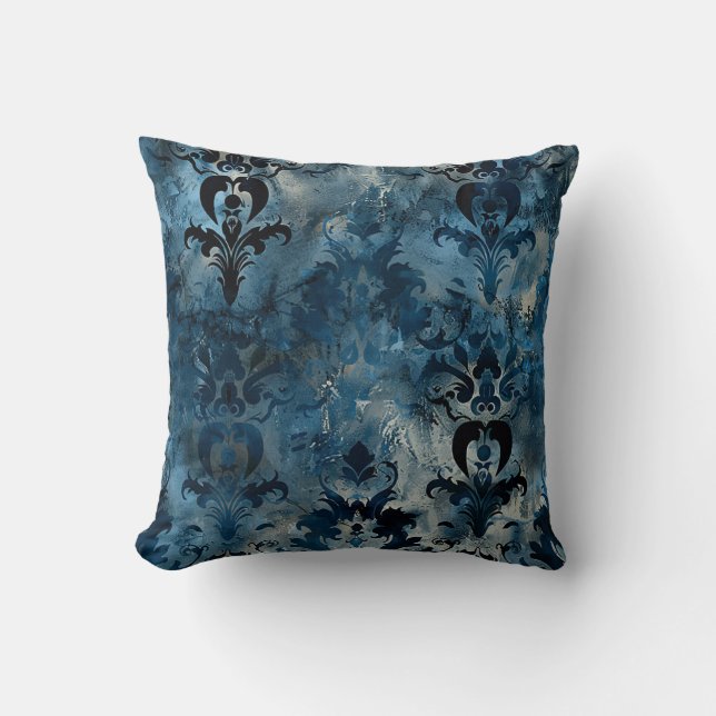 Damask Luxus Grunge klassische Textur tiefblau Kissen (Vorderseite)