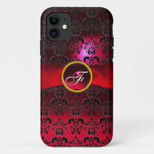 DAMASK MÄDLICH MONOGRAM, rotes Bordeaux-Band iPhone 11 Hülle