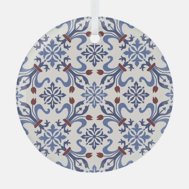 Damask Majolica Tile Design Ornament Aus Glas (Vorderseite)