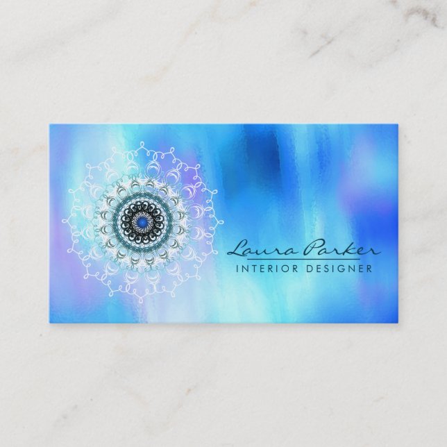 Damask Mandala Abstrakt Watercolor Blue Visitenkarte (Vorderseite)