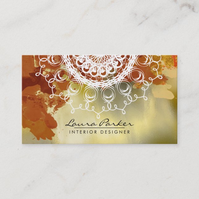 Damask Mandala Watercolor Goldene Flagge Visitenkarte (Vorderseite)