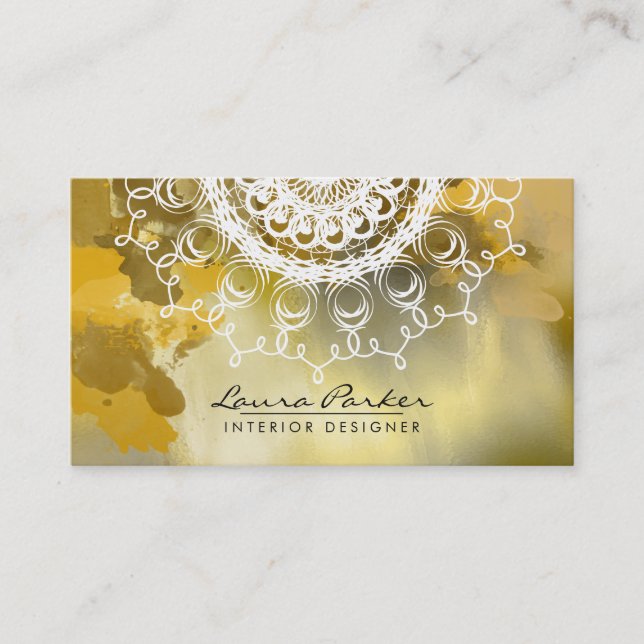 Damask Mandala Watercolor Goldene Flagge Visitenkarte (Vorderseite)