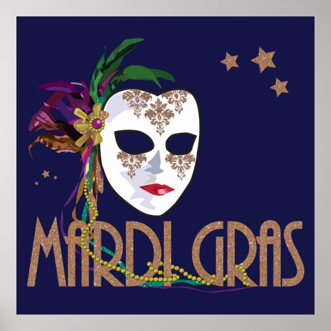 Damask Mardi Gras Mask Poster (Vorne)