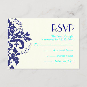 Damask Marine blau, aqua wedding RSVP Antwortkarte