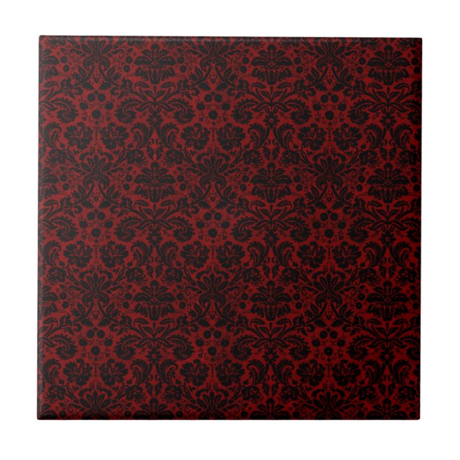 Damask Maroon Black Fliese (Vorderseite)