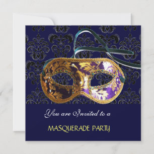 DAMASK MASQUERADE PARTY blau Einladung