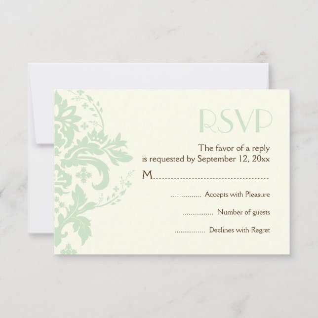 Damask menthe green, ivoire mariage RSVP carte de  (Devant)