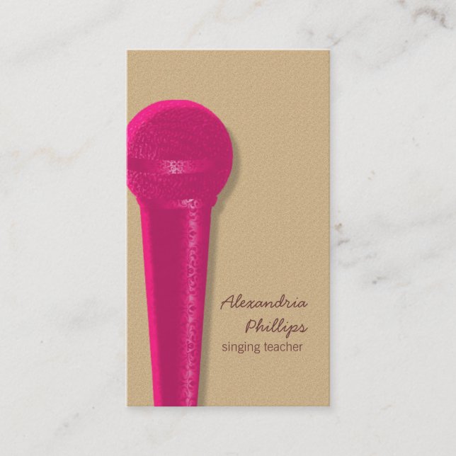Damask Microphone Business Card, Hot Pink Visitenkarte (Vorderseite)