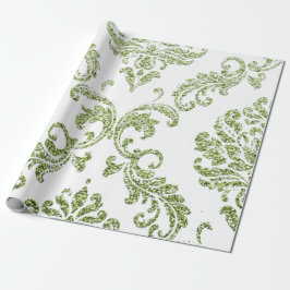 Damask Mint Green Royal Metallic White Glitzer Geschenkpapier