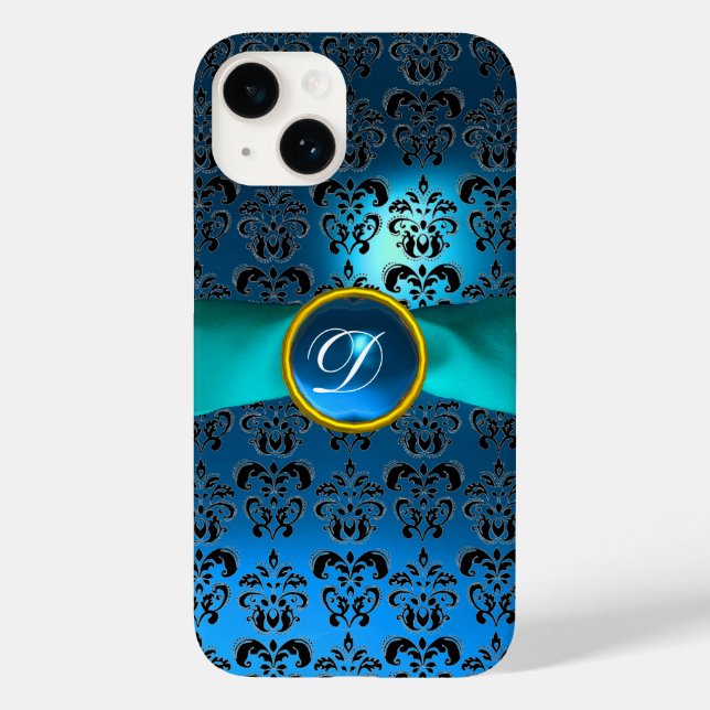 DAMASK MIRLY MONOGRAMM Blue Band Case-Mate iPhone Hülle (Rückseite)