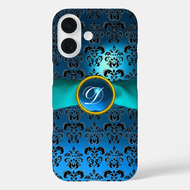 DAMASK MIRLY MONOGRAMM Blue Band iPhone 16 Hülle (Rückseite)