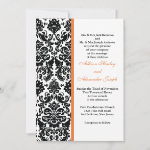Damask mit Coral Rose Akzent Hochzeit Einladung