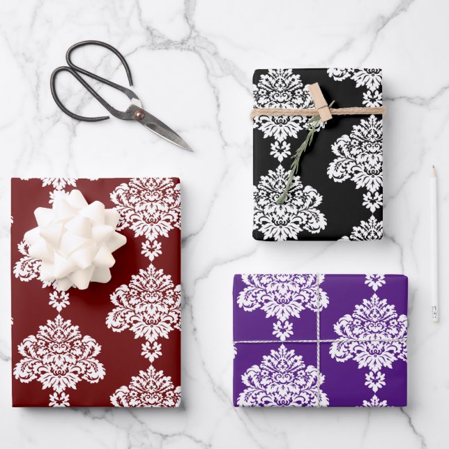 Damask Modern Color Motif Enveloppement feuilles p (Recto)
