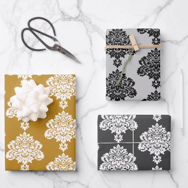 Damask Modernes Farbmuster Geschenkpapier Set (Vorderseite)