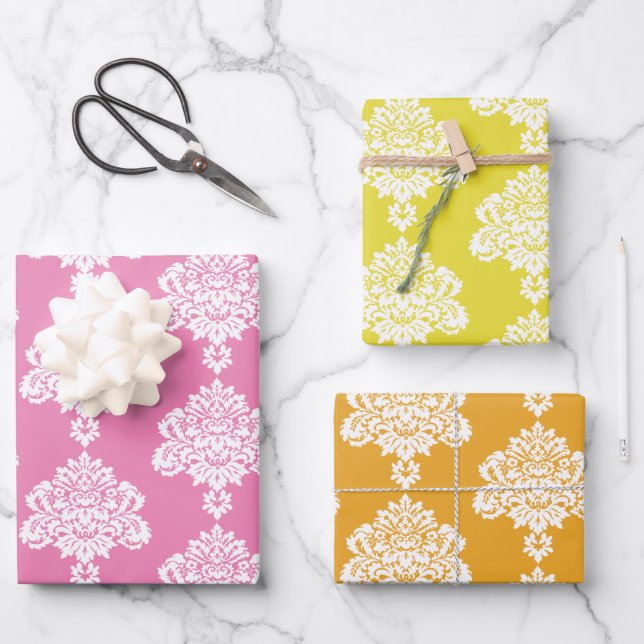 Damask Modernes Farbmuster Geschenkpapier Set (Vorderseite)
